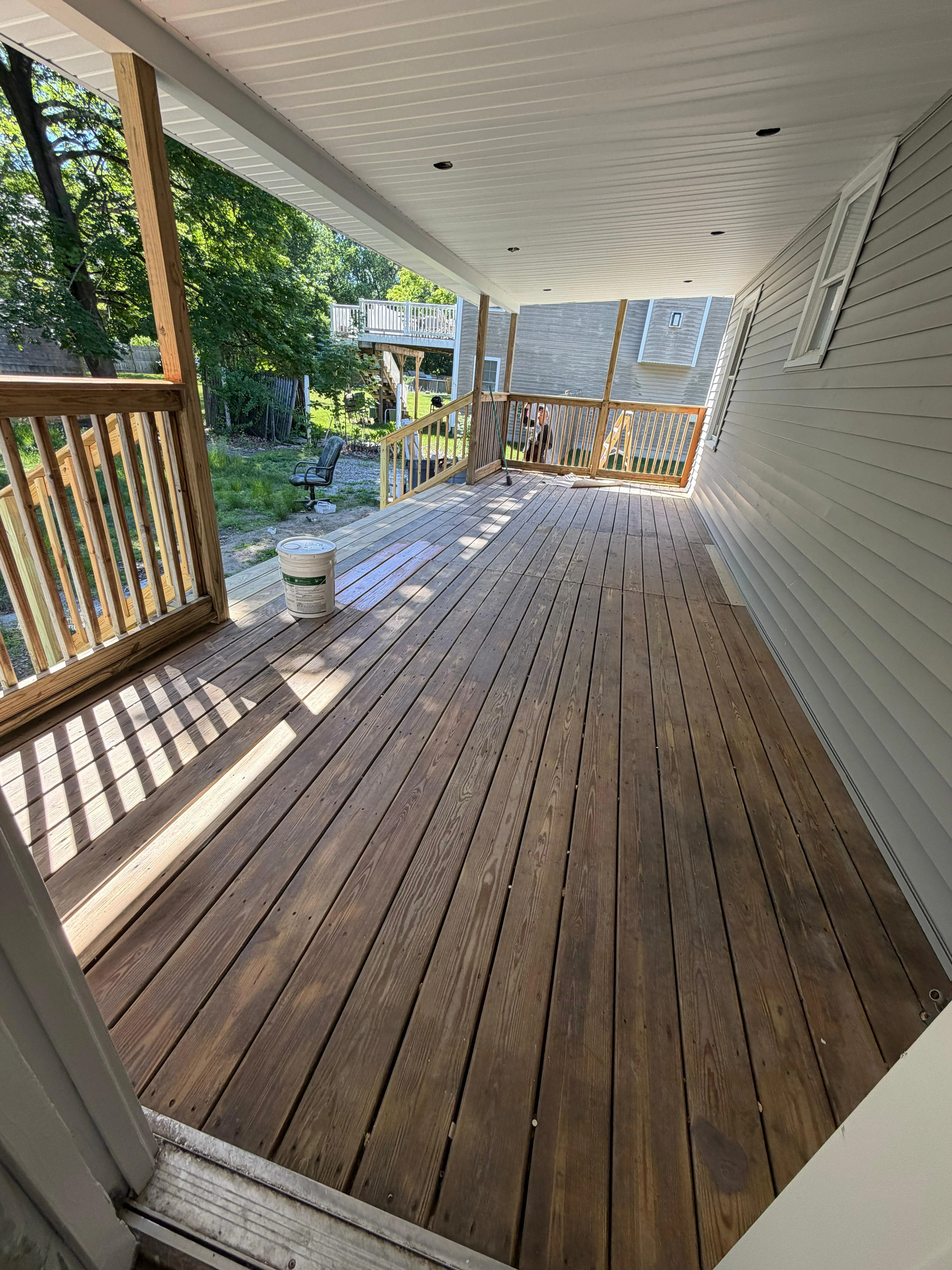 Deck staining in progress